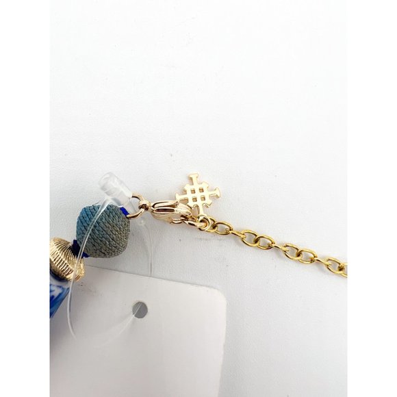 AKOLA Marbled Glass & Raffia Statement Choker Necklace - Blue Multi - Picture 4 of 5